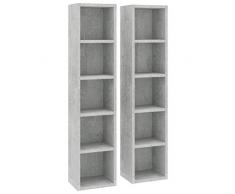 Tidyard Armadietti Scaffali Porta CD 2pz Grigio Cemento 21x16x93,5cm in Truciolato,5 Scomparti
