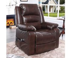 S*MAX Poltrona Elettrica Alzapersona Poltrona per Anziani Poltrona Relax in pelle ad aria completa per soggiorno Tasche laterali Telecomando LCD ricarica USB Marrone
