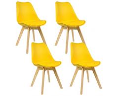 WOLTU BH29gb-4 Sedie da Pranzo Sgabello con Schienale Plastica Ecopelle Legno di Faggio Sedia per Cucina Ristorante Giallo 4 Pezzi