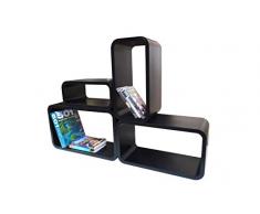 Mensola Da Muro Libreria Scaffale Vari Colori Retrò Cubi Moderno LO01 (Nero)
