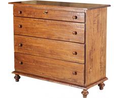 Biscottini Cassettiera legno massello 114x48x99 cm | Cassettiera shabby chic | Como cassettiera vintage 4 cassetti | credenza vintage