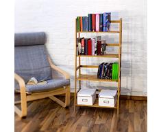 Relaxdays -Scaffale Libreria, Bambù, con 4 Ripiani, Adatto per DVD/CD, Marroncino, 120 X 57 X 31 cm
