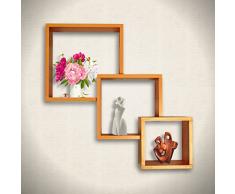 Top Home Solutions® Set di 3 mensole da parete in legno cubo collegati Scaffale per CD DVD e libri Natural