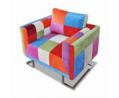 vidaXL Poltrona a Cubo con Gambe Cromate Tessuto Design Patchwork Seggiola