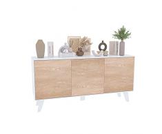 EGLEMTEK Credenza Gijòn Mobile Mobiletto Soggiorno Salotto Ingresso Sala da Pranzo 3 Ante 154 x 41 x 75 cm Colore Bianco Lucido Rovere Chiaro