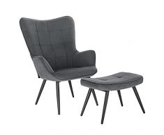 WOLTU Poltrona Imbottita con Pouf Poggiapiedi Sedia Poltroncina Relax con Braccioli Poltrona da Lettura con Schienale Alto per Camera da Letto Salotto in Velluto, Grigio Scuro SKS28dgr