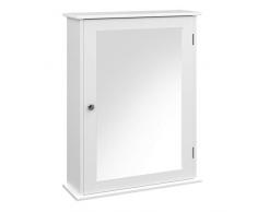 VASAGLE Mobiletto Pensile da Bagno con Specchio, Armadietto da Parete, Specchio Contenitore con Ripiani Regolabili, 41 x 14 x 60 cm, Bianco LHC001