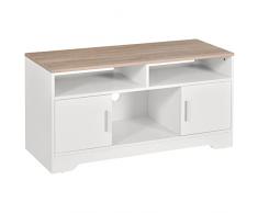 homcom Mobile TV con 3 Scomparti Aperti, 2 Armadietti e Piano dAppoggio, Mobile per TV fino a 50, in Truciolato, 105x40x52cm, Bianco e Legno