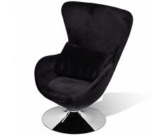 Tidyard Poltrona,Poltrocina,Girevole,Relax,Design a Uovo,in Velluto,Nero,con Cuscino,64x64x86 cm,Poltrona da Salotto,Poltrona da TV,Poltrona in Velluto,Poltrona per Soggiorno