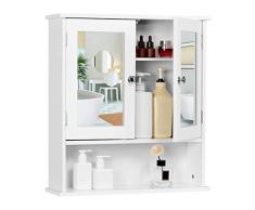 Yaheetech Armadietto a Specchio da Bagno Mobiletto Pensile Sospeso Mobile Bagno Specchiera da Parete Muro con 2 Ante Salvaspazio Bianco 56 × 13 × 58 cm