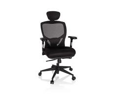 HJH Office 657100 Sedia da Ufficio Venus Base Tessuto/Rete, Poltrona Girevole ergonomica, Braccioli Regolabili in Altezza, Nero