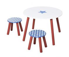 homcom Set Tavolo e 2 Sgabelli Decorazione con Stelle per Cameretta Bambini 3-5 Anni in Legno Blu, Rosso e Bianco