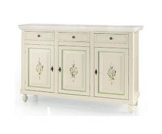 Mar.c.a. Design - Credenza Soggiorno, Base in Legno di Pioppo Bianco Decorato Shabby Chic, Credenza Arte Povera, Mobile Soggiorno con 3 Porte Made in Italy - Mis. 150x43x98h