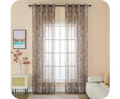 GIRASOLE HOME® Coppia Tende Filtranti Fantasia Foglie Tenda per Interni 2 Pannelli con Occhielli (Marrone, 140x275cm)