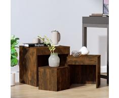 ZQQLVOO Tavolini Impilabili 3 pz Rovere Fumo in Legno Multistrato,Tavolino Quadrato,Tavolino,Tavolo Impilabile,Adatto a Soggiorno, Camera da Letto, Mansarda, Studio
