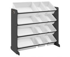 SONGMICS Scaffale per Giocattoli, Mobiletto Multi-Ripiano per Bambini con 12 Scatole in Plastica Rimovibili, Telaio Grigio Scuro GKR04GY