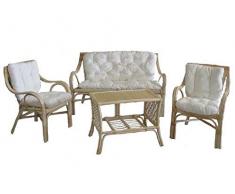 fantasie d oriente SALOTTO 4 POSTI RATTAN VIMINI NATURALE 1 divano 2 poltrone 1 tavolino