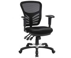 Songmics OBN52BK - Poltrona Girevole da Ufficio, Sedia Ergonomica in Rete, Traspirante, con Supporto Lombare, Braccioli e Schienale Regolabili, Nero