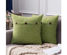 MIULEE Confezione da 2 Federe per Cuscini Copricuscini in Lino Incrociato Fodere Arredo Decorativi Bottoni per Casa Accessori di Divano Moderne Eleganti 45X45 CM Verde