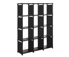SONGMICS Scaffale Portaoggetti a 12 Scomparti, Organizzatore per Armadio, in Soggiorno, Camera di Bambino, Bagno, 105 x 30 x 140 cm, Martello di Gomma in Dotazione, Nero LSN12BK
