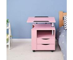 WLJBD JIA He SENG Furniture/Regolabile in Altezza servitore Tavolino Comodino in Legno con Supporto Rotante, cassetti di immagazzinaggio, Ruote e Open Shelf (Colore: Rosa) (Color : Pink)