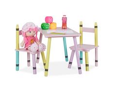 Relaxdays Set Tavolino e Sedie per Bambini, Tavolo Basso con 2 Sedioline, per Bimbi e Bimbe, in MDF e Legno, Colorato, 80% Fibra 20%