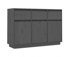 Festnight Credenza Soggiorno, Credenza Cucina, Mobiletto Multiuso, Credenze e Buffet in Legno Massello di Pino Grigia 110x34x75 cm