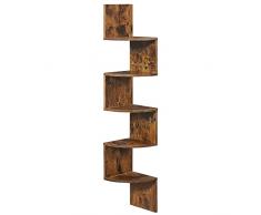 VASAGLE Scaffale Angolare a Parete con 5 Ripiani, Mobile di Legno per Cucina, Camera da Letto, Soggiorno, Studio, Marone Vintage LBC20BX