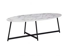 WOHNLING Design Ovale 120x60 cm con Aspetto Marmo Bianco | Tavolo da Salotto con Gambe in Metallo Nero Grande tavolino