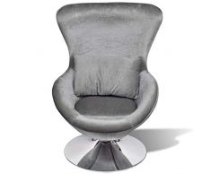 vidaXL Poltroncina a Uovo Girevole e Cuscino Argento Sedia Imbottita Poltrona