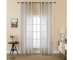 GIRASOLE HOME® Coppia Tende Filtranti Semi Trasparenti Effetto Lino Tenda a Righe Verticali per Interni con Occhielli 2 Pannelli 140x285cm (Beige)