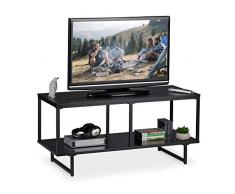 Relaxdays Mobile TV in MDF, con 2 Ampi Ripiani, Spazio Extra, Tavolino da TV Moderno, HLP 50,5 x 110,5 x 45,5 cm, nero