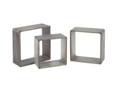 BAKAJI Set 3 Mensole Libreria da Parete Design Moderno Quadrato Mensola Scaffale Cubo ad Angoli Arrotondati in Legno MDF con 2 Ripiani 3 Dimensioni 30/27/24cm Arredamento Casa (Grigio)