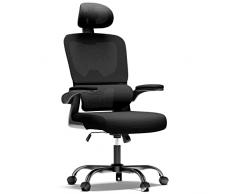 naspaluro Sedia Ufficio Ergonomica, Poltrona Ufficio con Supporto Lombare Adattivo, Schienale Reclinabile e Altezza Regolabile, Sedia Scrivania con Poggiatesta e Braccioli Regolabili, Nero