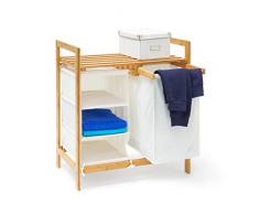 Relaxdays Scaffale Portabiancheria Linea, HLP: 77x69,5x36 cm, 40 Litri, 2 Ripiani Portaoggetti e 3 Scomparti, Naturale, Bambú, Marrone, 36x69.5x77 cm