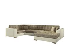 E- MEUBLES Ampio divano angolare XXL a U panoramico letto Convertibile 6/7 Posti - in Tessuto e similpelle - Soggiorno & soggiorno - Dario (Beige+Beige (Berlino 03+Soft 33), Sinistra)