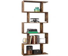 BAKAJI Libreria Scaffale 6 Ripiani in Legno MDF Design Zig Zag Moderno Industriale per Soggiorno Salotto Casa o Ufficio Dimensioni: 159 x 70 x 24 cm