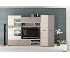 Parete Attrezzata Soggiorno con 2 Ante 5 Sportelli 1 Cassetto Ripiani Mobile Porta TV Parete Attrezzata Moderna Disponibile in 3 Colorazioni SG2 (Nero e Bianco)