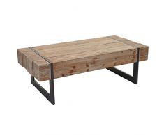 Tavolino da Salotto HWC-A15a Legno Pino massello 40x120x60cm Metallo Legno Chiaro