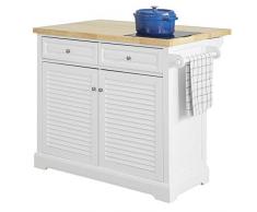 SoBuy Credenza cucina con ruote Penisola cucina con piano lavoro allungabile in legno massiccio di hevea e marmo L115*P46-71*A93 cm FKW84-WN