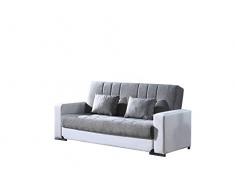 Eurobrico Divano Letto 3 POSTI con cassettone e Sistema Clic Clac in Tessuto e braccioli in Similpelle - Dimensioni L. 230 X H. 97 X P. 93.