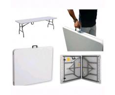 Tavolo da giardino Richiudibile Pieghevole in metallo e PVC bianco 180X75X74H cm