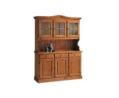 Estea Mobili - CREDENZA IN PINO BASE + ALZATA CRISTALLIERA LEGNO COLORE MIELE - NOCE - NATURALE - 121104845525 - MIELE