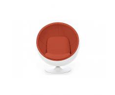 Poltrona sferica Ball Chair guscio bianco interno velluto arancione design 70s.