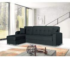Divano letto angolare Chaise Loung reversibile Destra o Sinistra Kaori con contenitore 3 posti letto 270 x 165 cm (Nero)