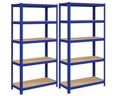 SONGMICS Set di 2 Scaffalature a 5 Ripiani Regolabili, Scaffale di Stoccaggio Robusto, Capacità di Carico 875 kg (175 kg a Ripiano), in Garage Seminterrato Scantinato, 40 x 90 x 180 cm, Blu GLR80BU