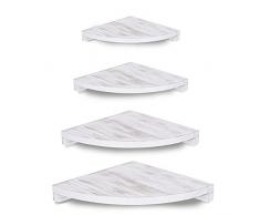 Mensola angolare in legno di paulownia da appendere, angolare, 4 ripiani, arrotondata, in legno di paulownia, ad angolo, per soggiorno, camera da letto, bagno, cucina, ufficio (bianco)