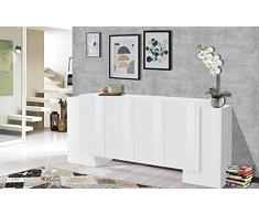 Dmora Bianco Lucido Credenza Moderna a 6 Ante, Made in Italy, Madia da Cucina, Buffet di Design da Soggiorno, cm 210x45h85, Colore