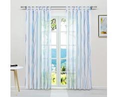 ESLIR Tende con passanti, tenda trasparente, con motivo a onde, in voile, blu, 140 x 175 cm (L x A), 1 pezzo