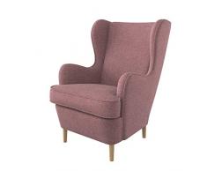 Furninero - Poltrona a orecchioni, wingback, Senza Imbottitura, Gambe arrotondate in Rovere, Naturel Coral Tessuto, Easy-Clean (Facili da Pulire), Rosa
